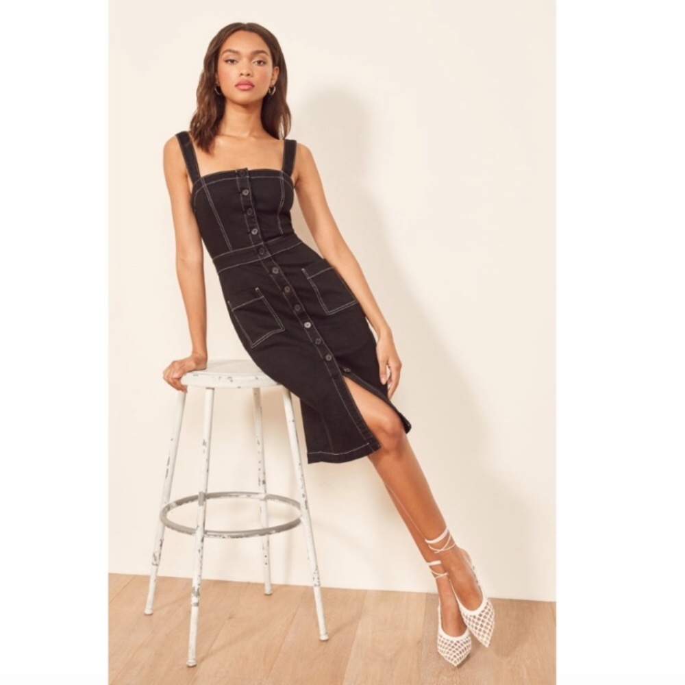 🌟nwot Reformation Roxanna Black denim dress - Picture 2 of 6